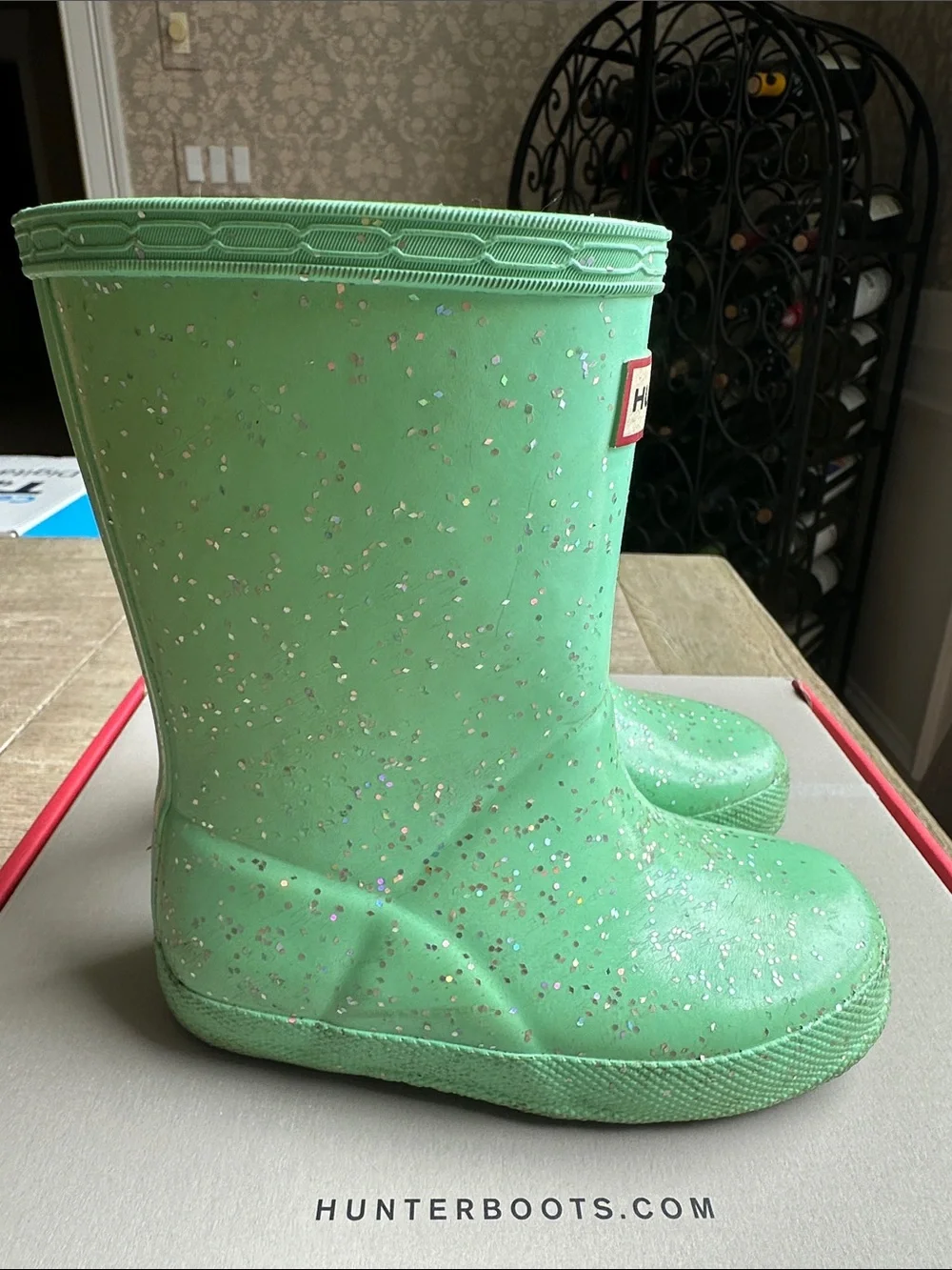 Hunter Kids Mint Glitter Rain Boots